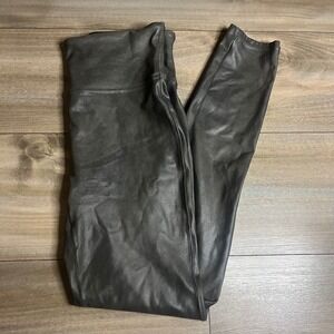 SPANX Faux Leather Leggings Womens Size L Charcoal Grey High Rise Pants Bin L-59
